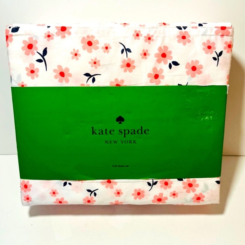 Kate Spade NY 4 Pc Full Sheet Set Percale Cotton Soft Pink Floral Pattern NWT